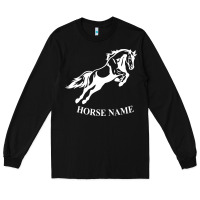 Black Personalised Horse Printed Equestrian Riding Cob Jumping Rider Horse Long Sleeve Tee - artisFamous