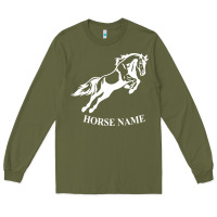 Army Green Personalised Horse Printed Equestrian Riding Cob Jumping Rider Horse Long Sleeve Tee - artisFamous