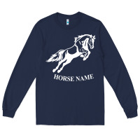 Navy Personalised Horse Printed Equestrian Riding Cob Jumping Rider Horse Long Sleeve Tee - artisFamous