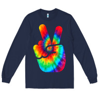 Navy cool peace hand tie dye t shirt for boys and girls Long Sleeve Tee - artisFamous