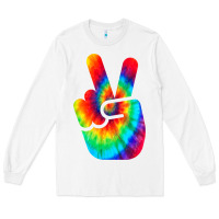White cool peace hand tie dye t shirt for boys and girls Long Sleeve Tee - artisFamous
