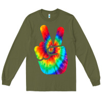 Army Green cool peace hand tie dye t shirt for boys and girls Long Sleeve Tee - artisFamous