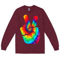 Burgundy cool peace hand tie dye t shirt for boys and girls Long Sleeve Tee - artisFamous