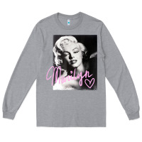 Heather Grey monroe black and white pink handwriting t shirt Long Sleeve Tee - artisFamous
