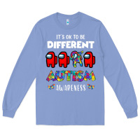 Colony Blue a.mong us it's o.kay to be different autism awareness t shirt Long Sleeve Tee - artisFamous