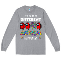 Heather Grey a.mong us it's o.kay to be different autism awareness t shirt Long Sleeve Tee - artisFamous