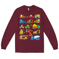 Burgundy construction excavator shirt for boys girls men and women t shirt Long Sleeve Tee - artisFamous