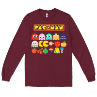Burgundy 80s pacman ghosts video games Long Sleeve Tee - artisFamous