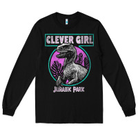 Black distressed teal raptor clever girl t shirt Long Sleeve Tee - artisFamous