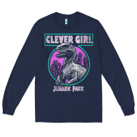Navy distressed teal raptor clever girl t shirt Long Sleeve Tee - artisFamous