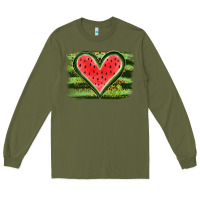 Army Green Watermelon Heart Long Sleeve Tee - artisFamous