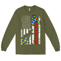 Mens Distressed Dinosaur Autism Dad Usa Flag Long Sleeve Tee | Teevron