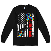 Black mens distressed dinosaur autism dad usa flag Long Sleeve Tee - artisFamous