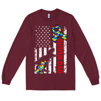 Burgundy mens distressed dinosaur autism dad usa flag Long Sleeve Tee - artisFamous