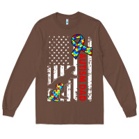 Chestnut mens distressed dinosaur autism dad usa flag Long Sleeve Tee - artisFamous