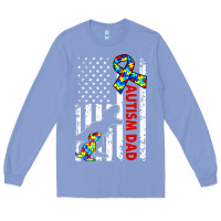 Colony Blue mens distressed dinosaur autism dad usa flag Long Sleeve Tee - artisFamous