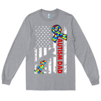 Heather Grey mens distressed dinosaur autism dad usa flag Long Sleeve Tee - artisFamous