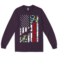 Plum mens distressed dinosaur autism dad usa flag Long Sleeve Tee - artisFamous