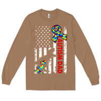 Toasted Coconut mens distressed dinosaur autism dad usa flag Long Sleeve Tee - artisFamous