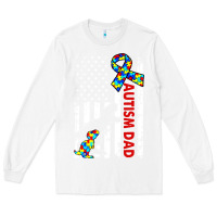 White mens distressed dinosaur autism dad usa flag Long Sleeve Tee - artisFamous