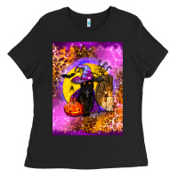 Black witchy cat Ladies Tee - BundleAndBundleShop