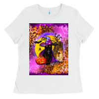 White witchy cat Ladies Tee - BundleAndBundleShop