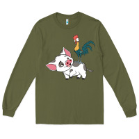 Army Green hei hei rooster and pig funny cartoon Long Sleeve Tee - artisFamous