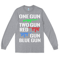 Heather Grey one gun two gun red gun blue gun Long Sleeve Tee - artisFamous
