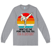 Heather Grey karate girl kick Long Sleeve Tee - artisFamous