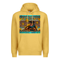Antique Gold Rottweiler with western background Premium Hoodie - Artiststas