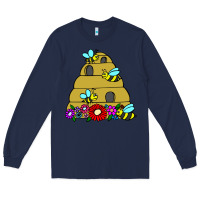 Navy bee hive Long Sleeve Tee - artisFamous