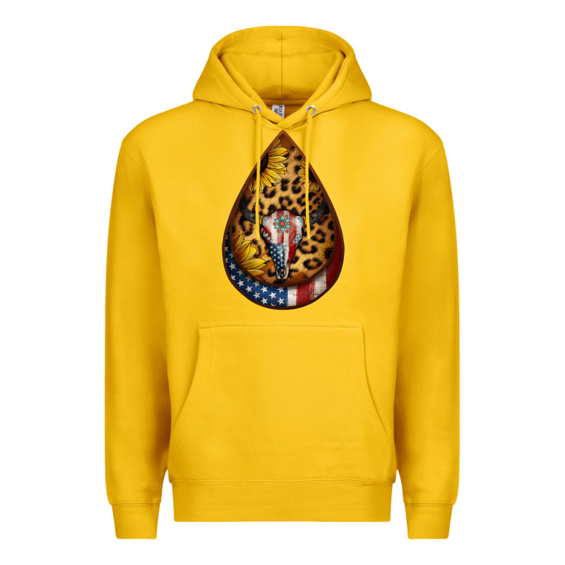 American Sunflower Bullskull Teardrop Earrings Premium Hoodie by Jasminsmagicworld | Teevron