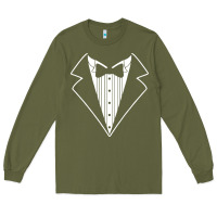 Army Green fake tux tuxedo suit tie Long Sleeve Tee - artisFamous