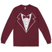 Burgundy fake tux tuxedo suit tie Long Sleeve Tee - artisFamous