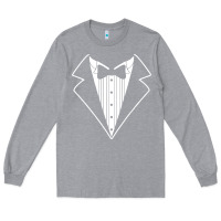 Heather Grey fake tux tuxedo suit tie Long Sleeve Tee - artisFamous