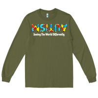 Army Green autism seeing the world differently Long Sleeve Tee - artisFamous