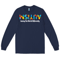 Navy autism seeing the world differently Long Sleeve Tee - artisFamous