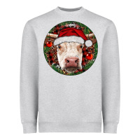 Heather Grey Hereford Cow Christmas Heavyweight Sweatshirt - RanaPortraitStore