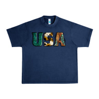 Navy usa basic bold font western Urban Heavy Tee - Jasminsmagicworld