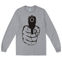 Heather Grey hands up pistol Long Sleeve Tee - artisFamous