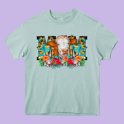 Mom Cow Flowers Heavy Core Tee Designed By Cowcowdesign