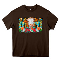 Chocolate Brown Mom Cow Flowers Heavy Core Tee - CowCowDesign