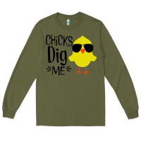 Army Green kids chick dig me christian Long Sleeve Tee - artisFamous