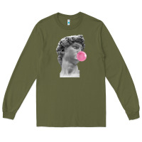 Army Green Vaporwave statue head with bubblegum Long Sleeve Tee - artisFamous
