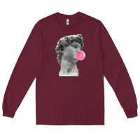 Burgundy Vaporwave statue head with bubblegum Long Sleeve Tee - artisFamous