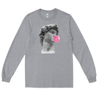 Heather Grey Vaporwave statue head with bubblegum Long Sleeve Tee - artisFamous