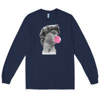 Navy Vaporwave statue head with bubblegum Long Sleeve Tee - artisFamous
