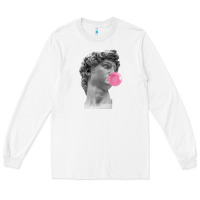 White Vaporwave statue head with bubblegum Long Sleeve Tee - artisFamous