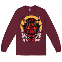Burgundy demon oni mask Long Sleeve Tee - artisFamous