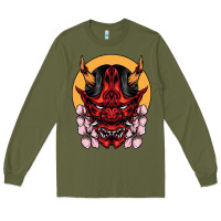 Army Green demon oni mask Long Sleeve Tee - artisFamous